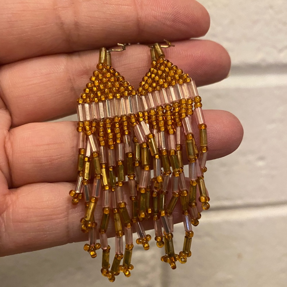 Vintage Handmade Fringe Bead Earrings